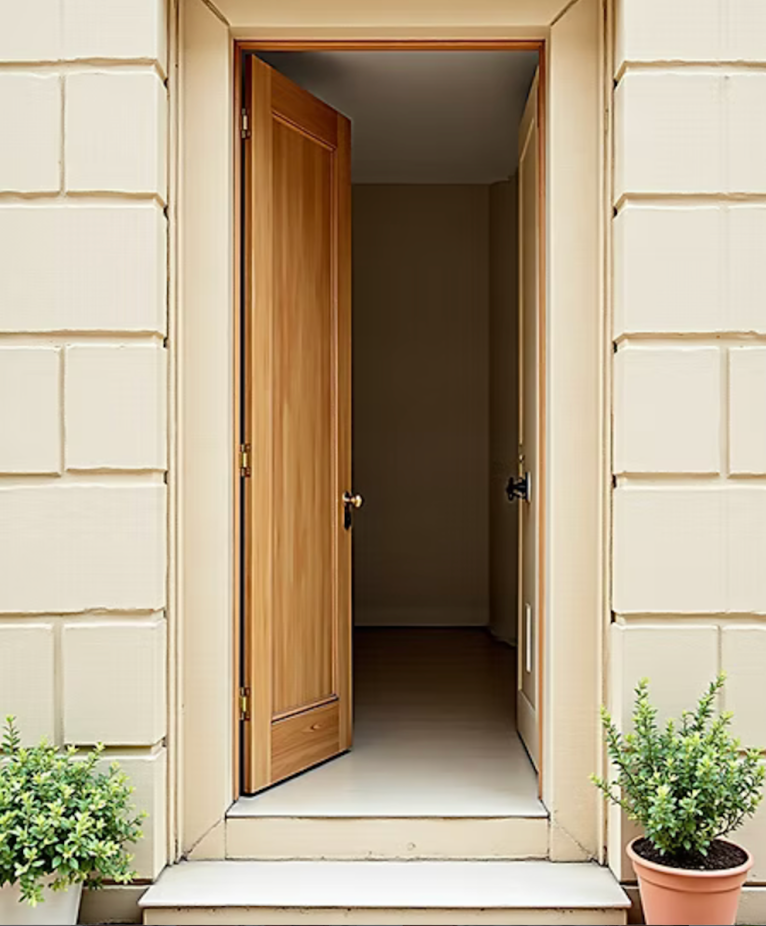 Zum Abschluss sehen wir eine weit geöffnete, helle Holztür, die in ein einladendes Haus führt. Die Fassade ist freundlich gestaltet, und rechts und links vom Eingang begrüßen uns frische Grünpflanzen in Töpfen. Dieses Bild ist unsere direkte Einladung an Sie: Unsere Tür steht Ihnen immer offen. Egal, ob Sie Hilfe suchen, uns unterstützen möchten oder einfach nur eine Frage haben – treten Sie ein. Wir freuen uns auf Sie und auf alles, was wir gemeinsam in Groß-Umstadt bewegen können.