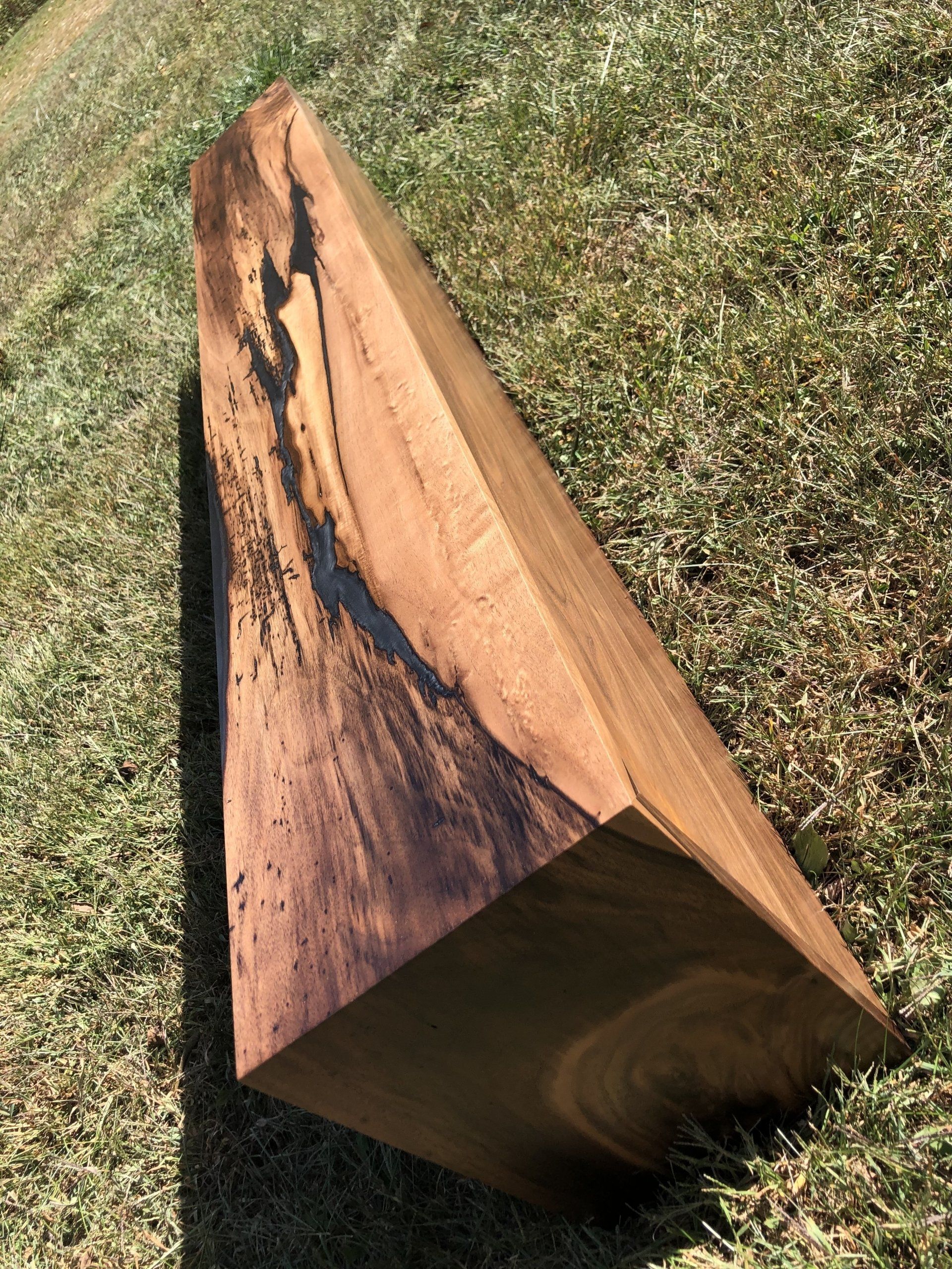 Epoxy resin walnut fireplace mantle