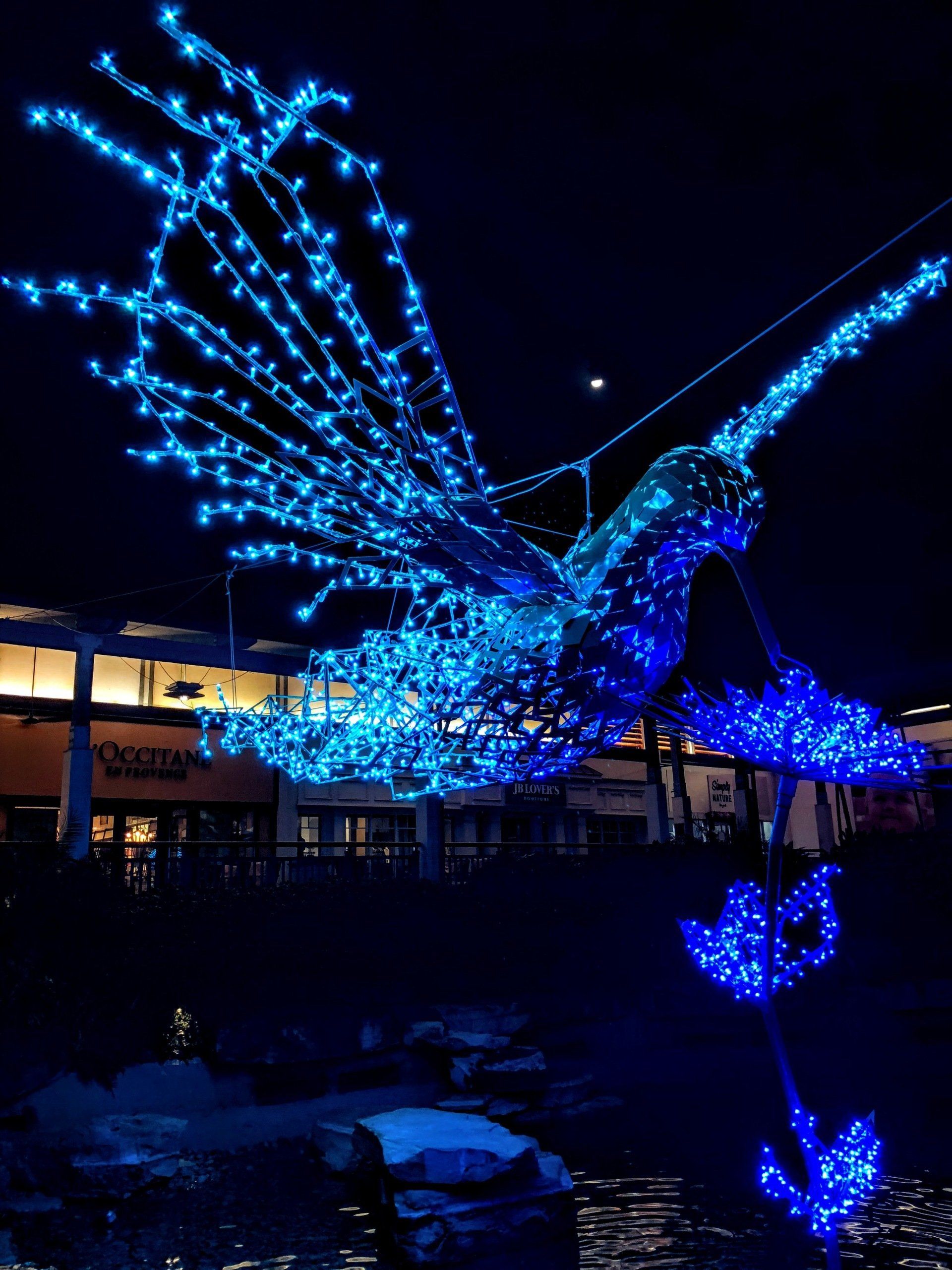 Giant holiday Hummingbird installation Miami, FL