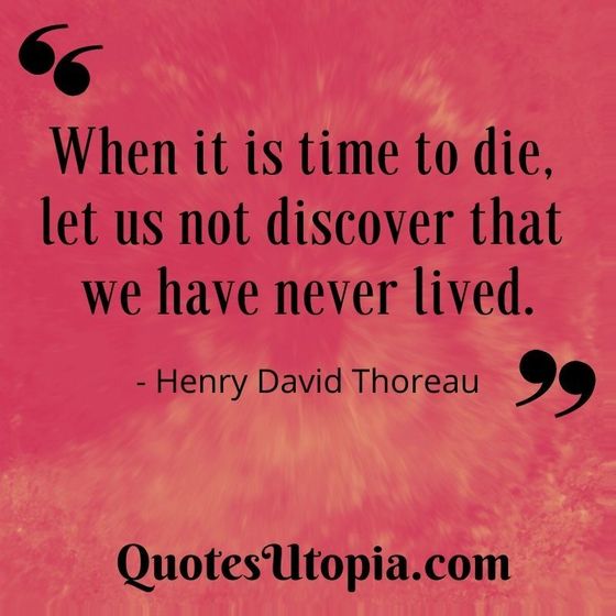 When it is time to die, let us not discover that we have never lived. Henry David Thoreau