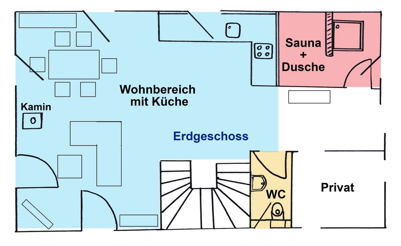 Ferienhaus Eulennest in Glowe auf Rügen - Erdgeschoss Grundriss