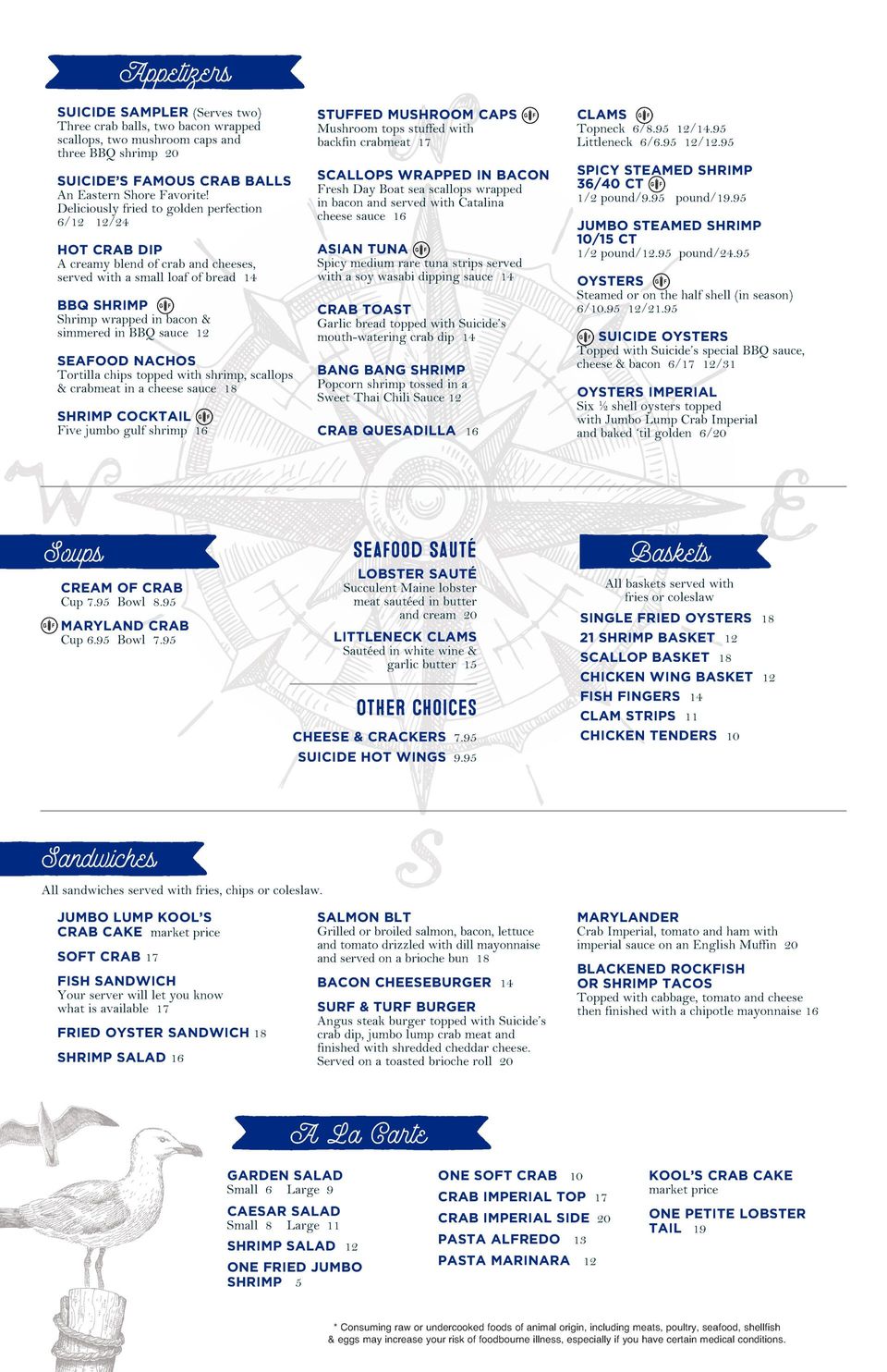 Suicide Bridge Restaurant Current Full Menu Choices