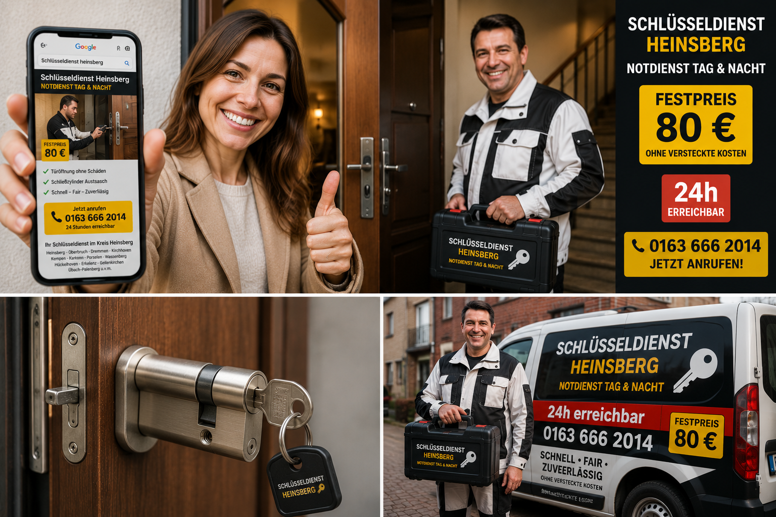 Schlüsseldienst Heinsberg Notdienst 24h. Türöffnung ohne Schäden zum 80€ Festpreis. Schnell vor Ort 