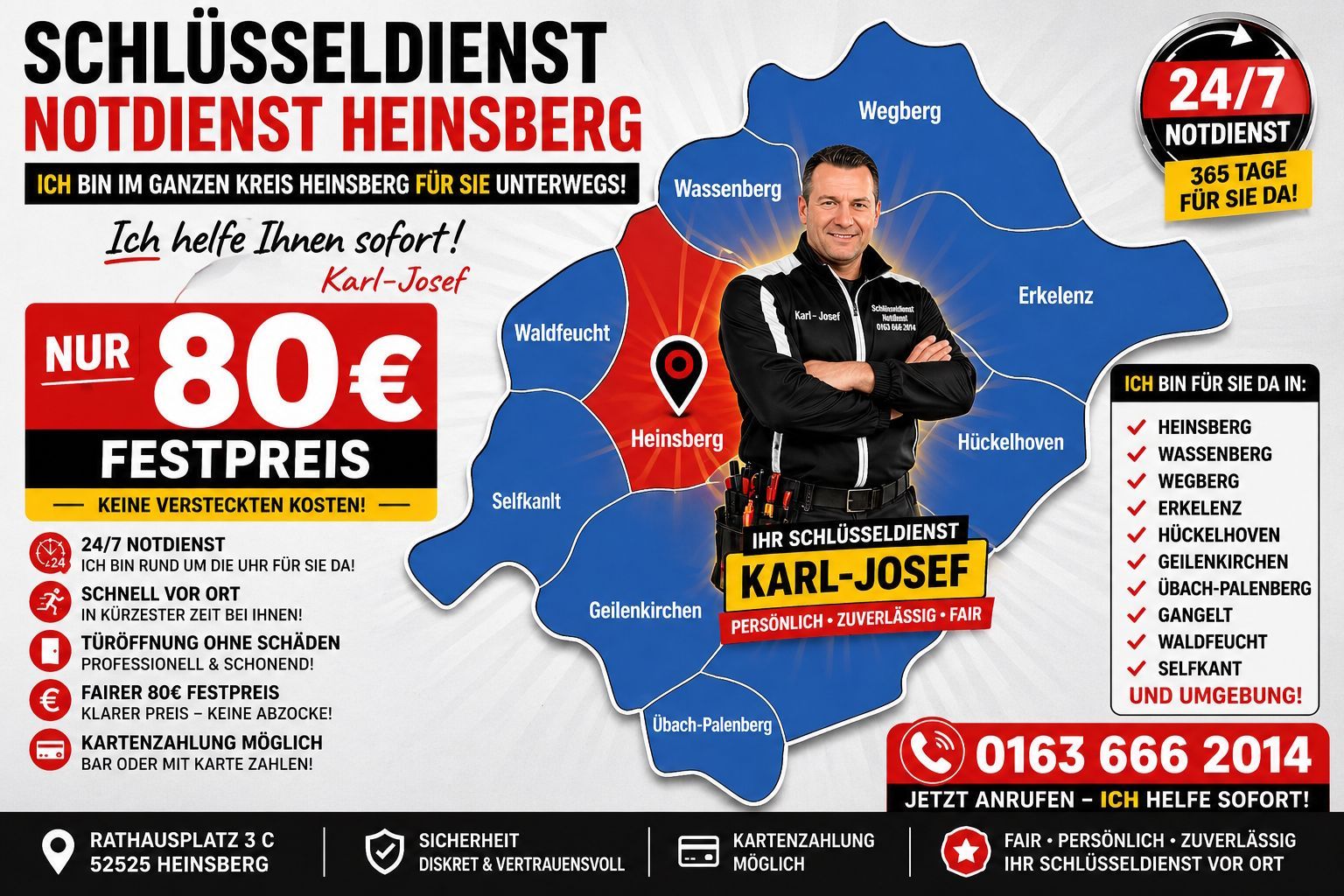 Schlüsseldienst in Heinsberg und im Kreis Heinsberg - Notdienst nur 80  Euro Festpreis
