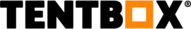 TENTBOX-Logo in Schwarz mit einem orangefarbenen, kastenförmigen Buchstaben O