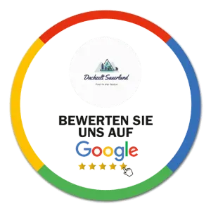 Bewerten Sie uns auf Google badge mit buntem Kreis und fünf Sternen