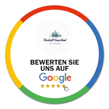 Bewerten Sie uns auf Google badge mit buntem Kreis und fünf Sternen