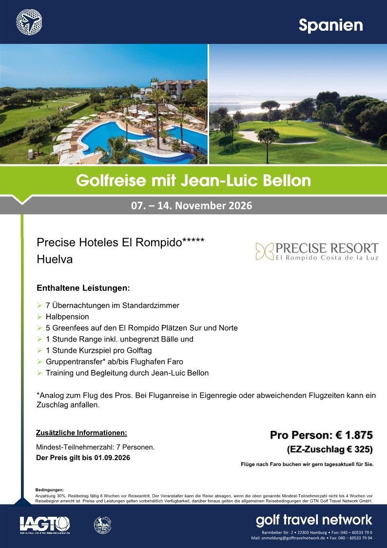 Golfreise mit Jean-Luc Bellon nach  Huelva in Andalusien, Costa de la Luz, Spanien