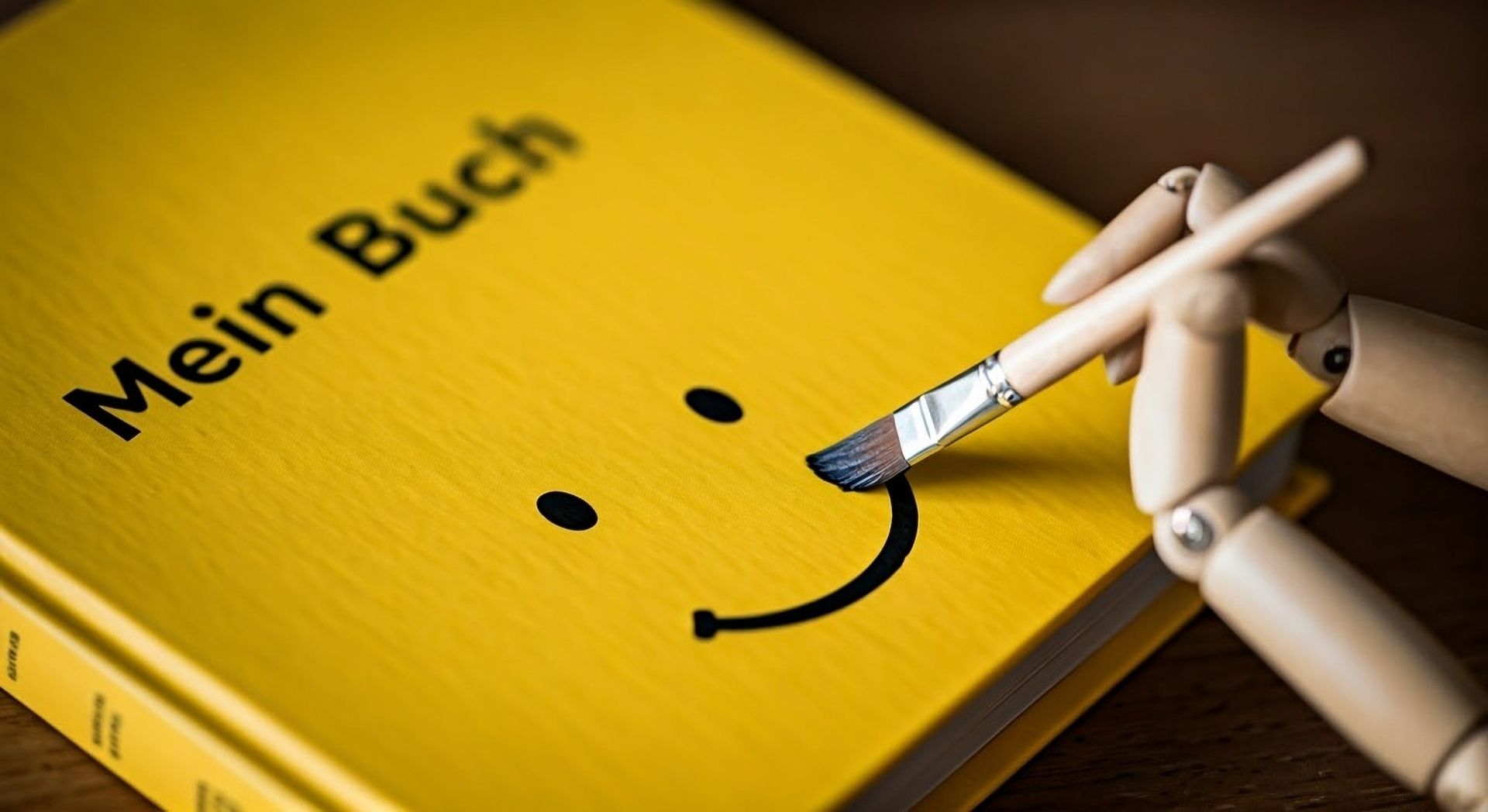 Gelbes Buch mit Smiley auf dem Cover