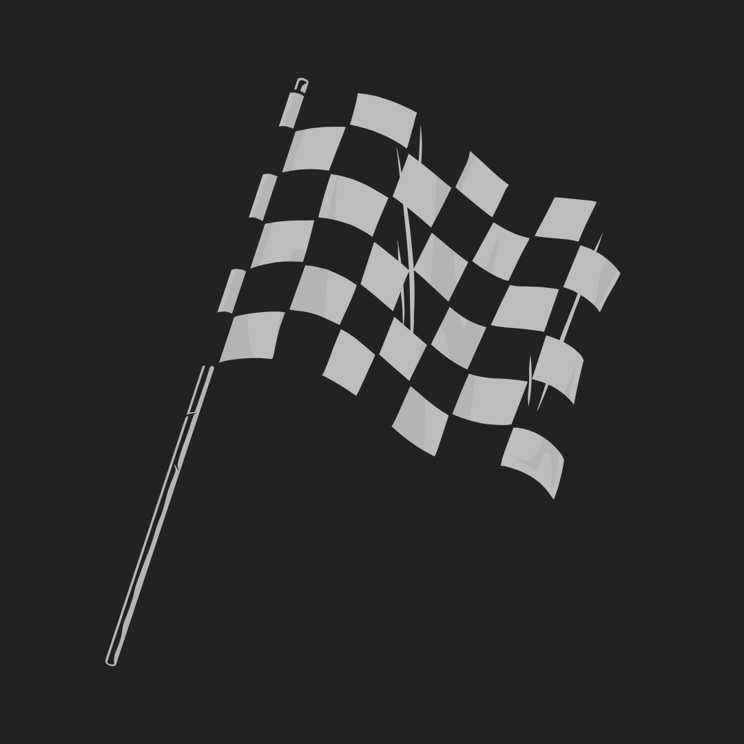 Eine karierte Rennflagge weht vor dunklem Hintergrund.