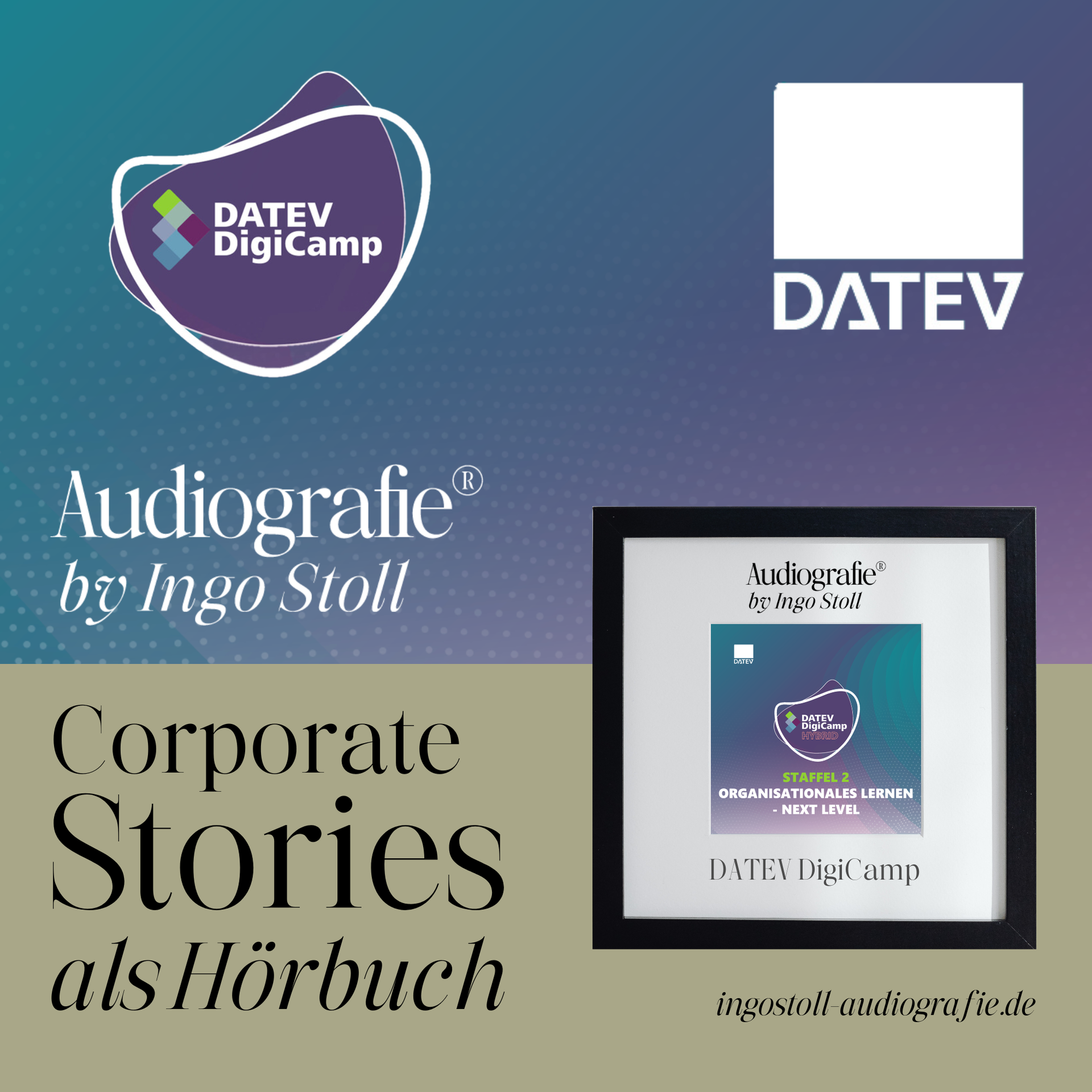 Im audiografischen Studio: Laptop mit Schnittprogramm und Sortierung der Inhalte auf Pappwänden