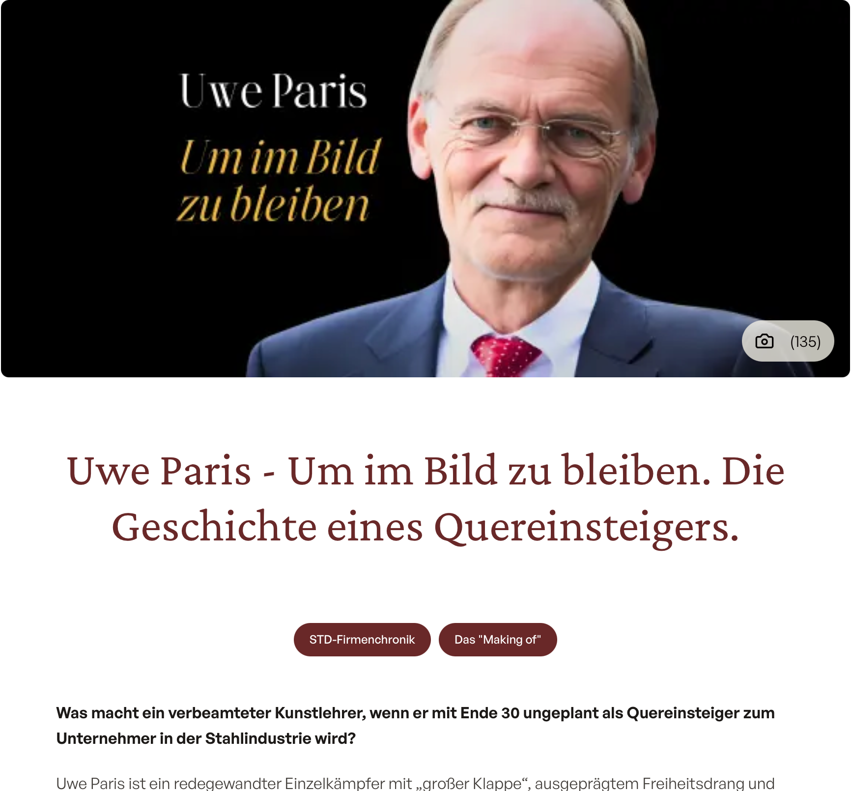 Vorschau der Startseite der Willow Story von Uwe Paris mit Portrait und Einleitungstext