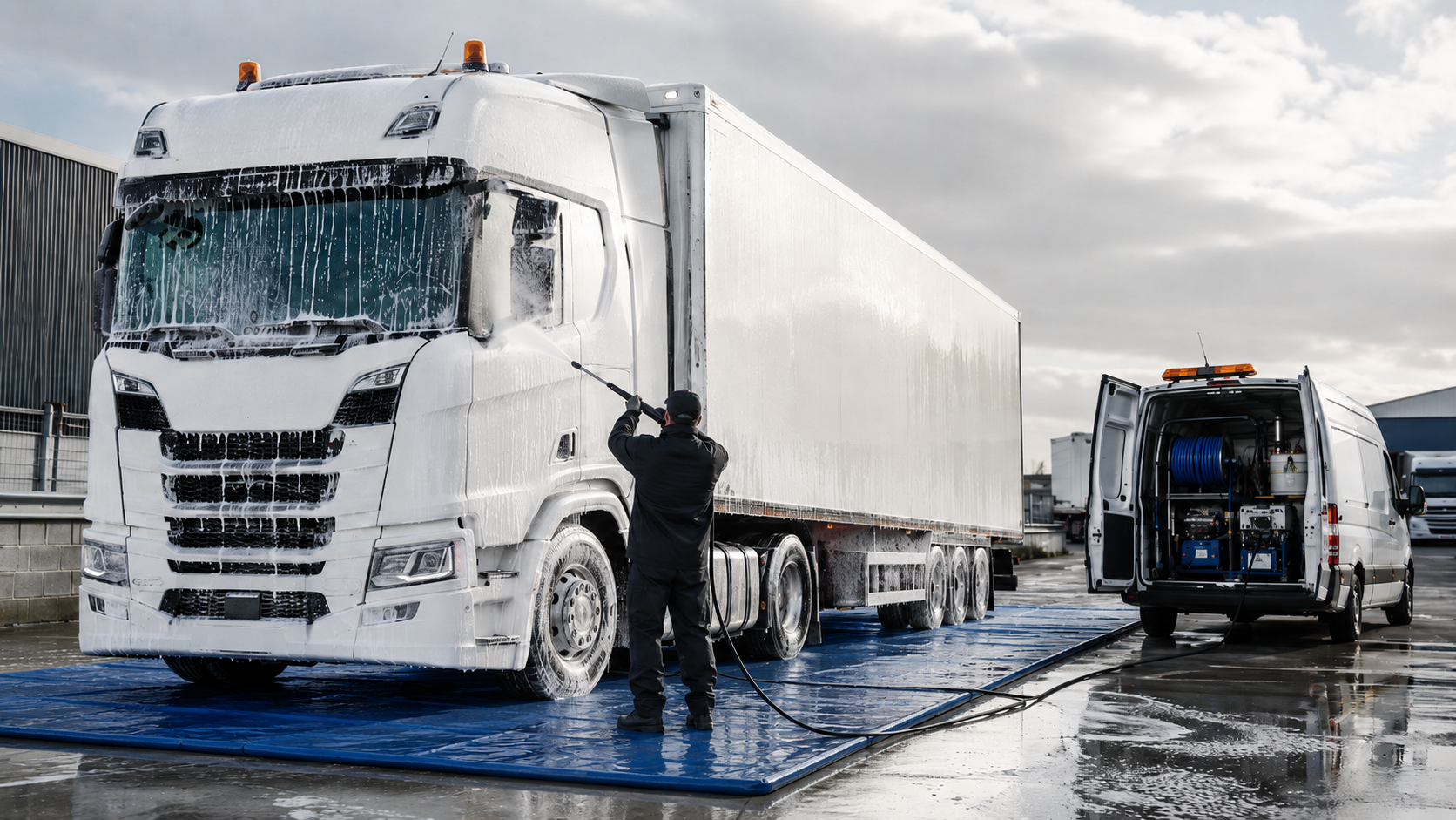 Station mobile de lavage HygiéTech sur piste souple