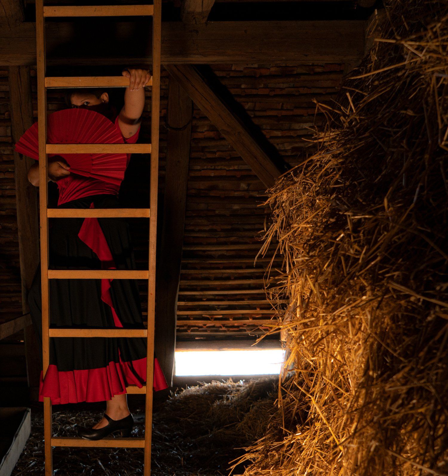 Stroh; Strohshooting; ; Scheune; Flamenco; Flamenca; Fächer;