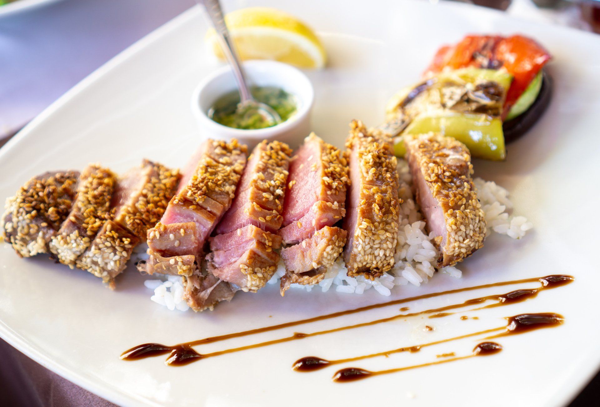 GRILLED TUNA WITH MEDITERRANEAN SAUCE