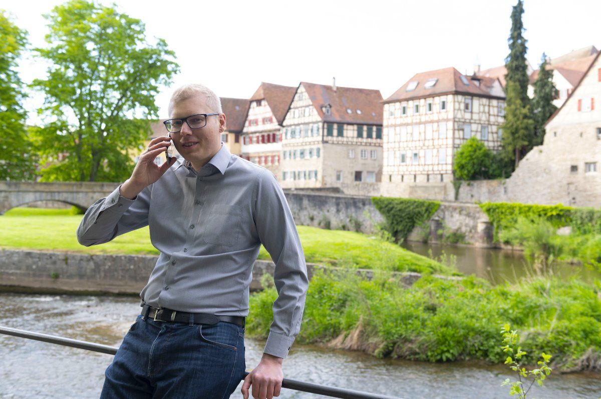 OB-Kandidat Daniel Bullinger im Gespräch in Schwäbisch Hall