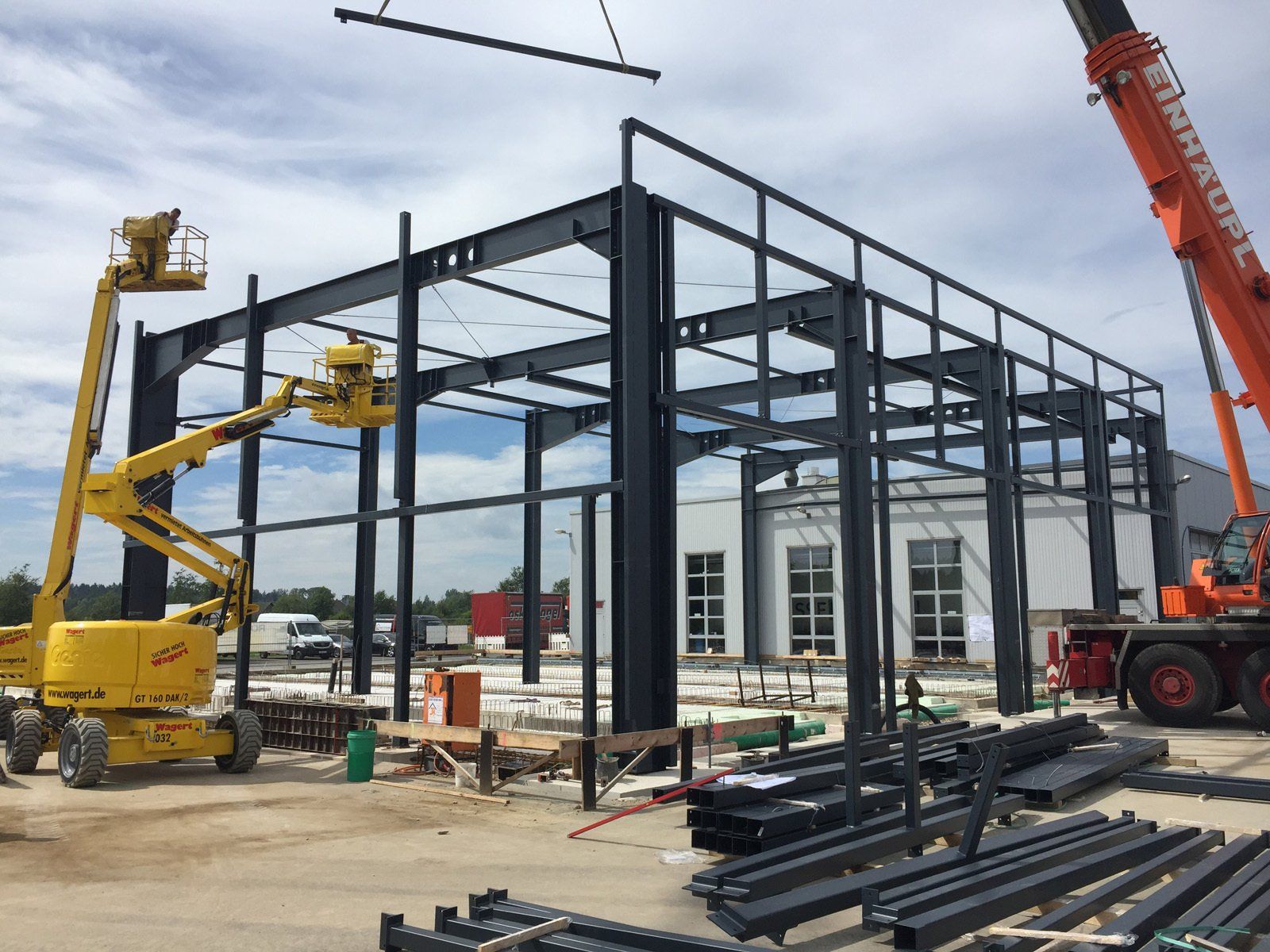 construction site of steel hall