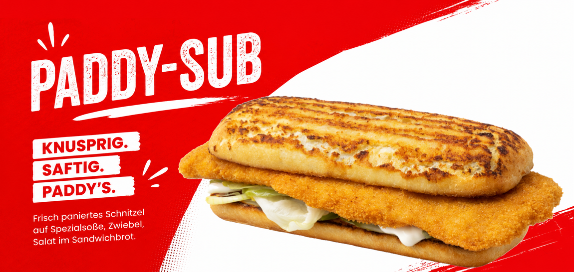 Paddy-Sub-Werbung mit getoasteten Sub-Sandwiches