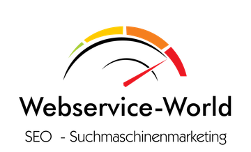 Logo für Webservice-World mit einer Geschwindigkeitsanzeige in Grün, Gelb, Orange und Rot über dem Firmennamen.