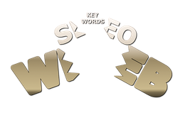 Über dem Wort „WEB“ befindet sich der Text „KEY WORDS“, wobei die Buchstaben in zwei spiegelbildliche, stilisierte Metallsegmente unterteilt sind.