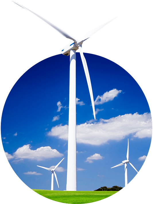 Three Large Wind Turbines In A Field