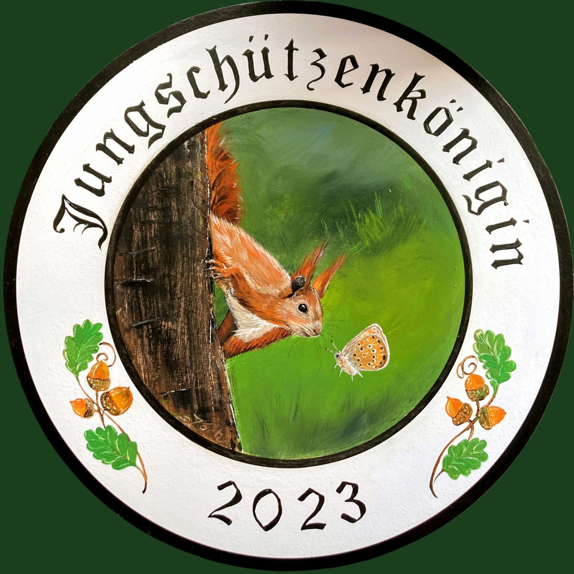 Schützenscheibe mit Eichhörnchen und Schmetterling