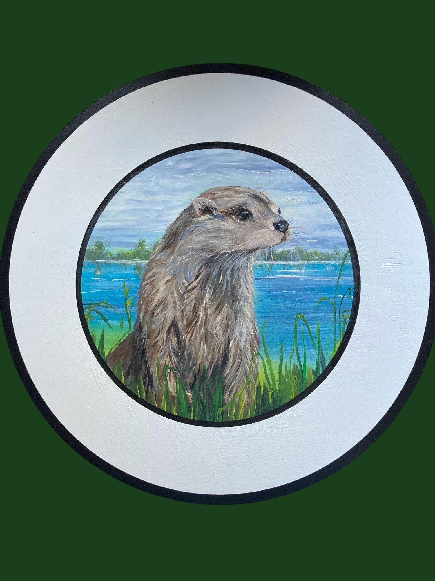 Handgemalte Schützenscheibe mit einem Fischotter am Wasser
