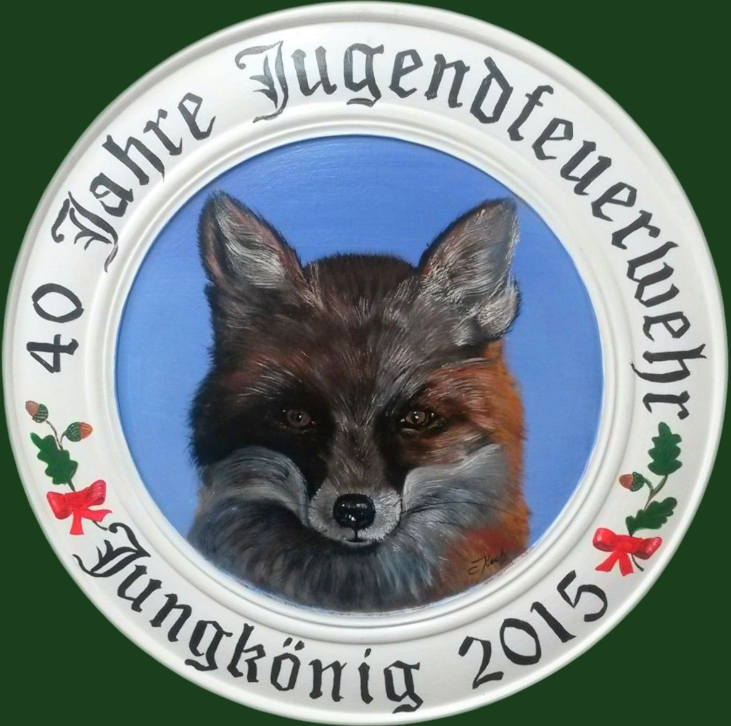 Handgemalte Schützenscheibe mit einem Fuchsportrait