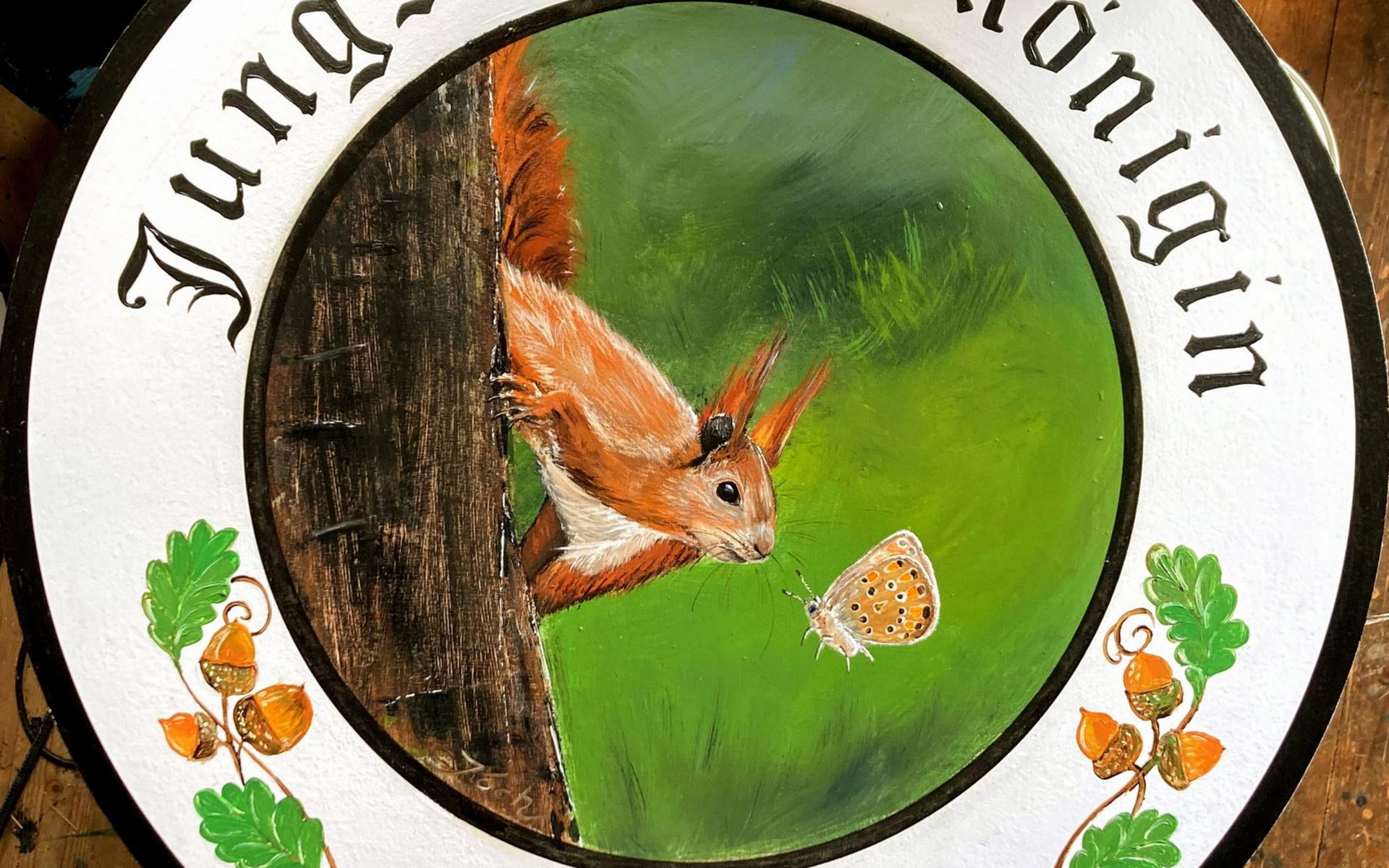 Handgemalte Schützenscheibe mit Eichhörnchen, Claudia Koch, Atelier am Deich 