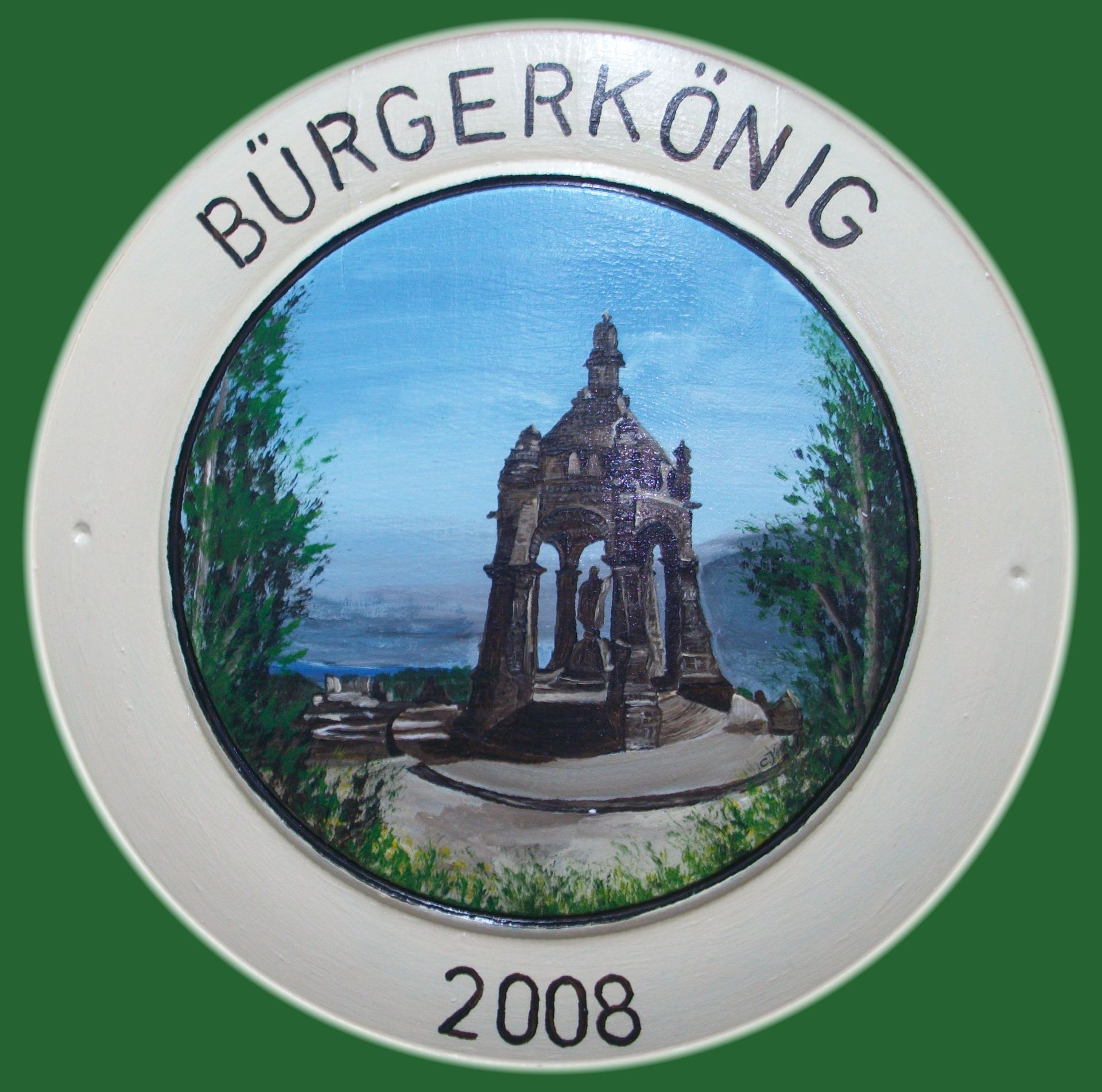 Handgemalte Schützenscheibe mit dem Kaiser-Wilhelm-Denkmal - Atelier am Deich