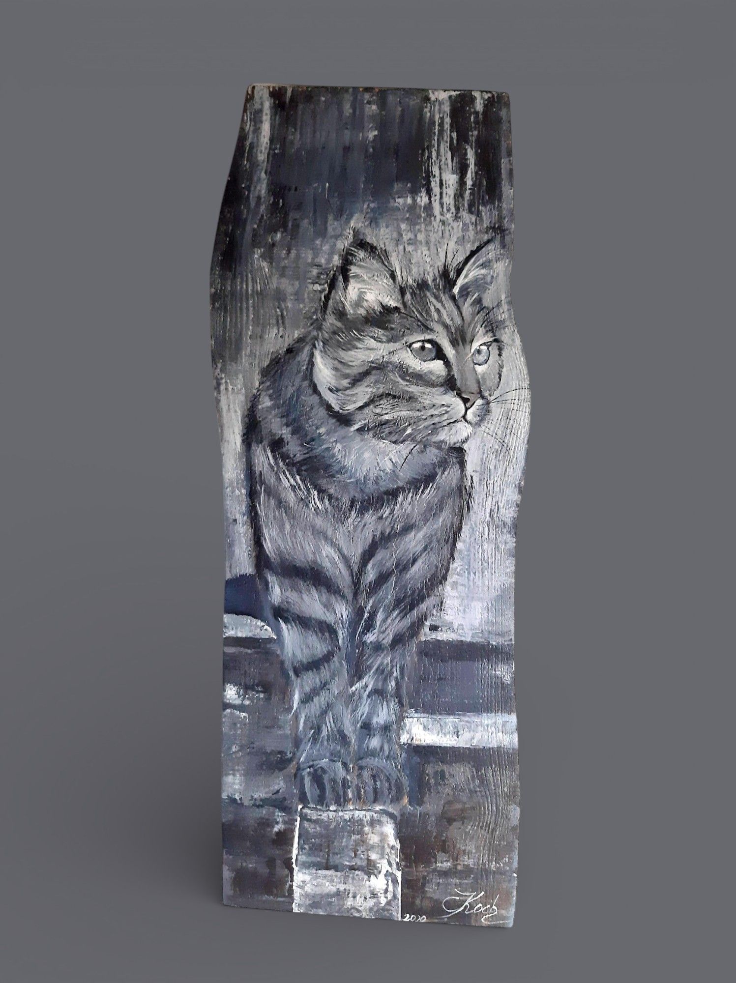 Wildkatze auf ihrem täglichen Rundgang. Gemalt von Claudia Koch - Atelier am Deich - Dornum