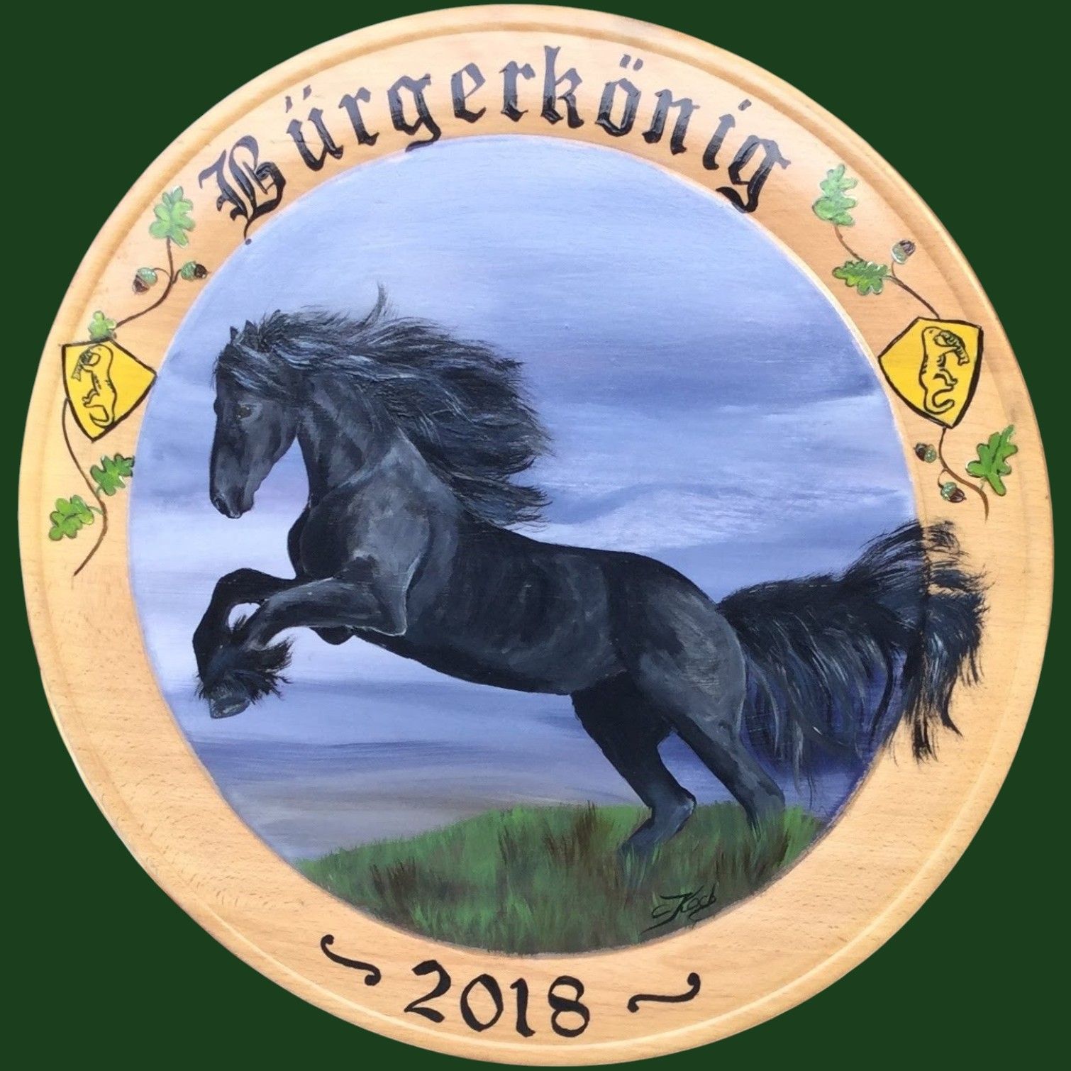 Handgemalte Schützenscheibe mit einem Mustang - Claudia Koch