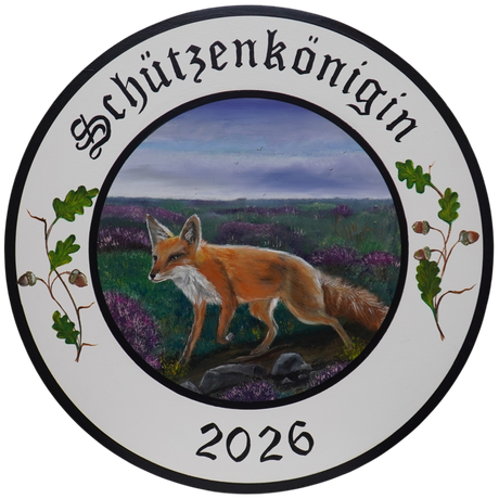 handbemalte Schützenscheibe mit einem fuchs in der Lüneburger Heide, Design Claudia Koch
