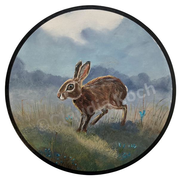 Handgemalte Schützenscheibe mit Feldhase, Original  von Claudia Koch , Dornum
