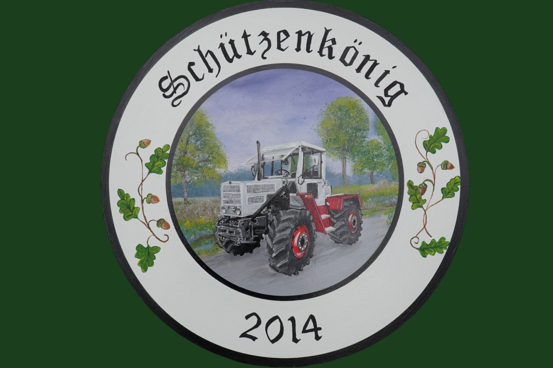 Handgemalte Schützenscheibe mit einem Trecker