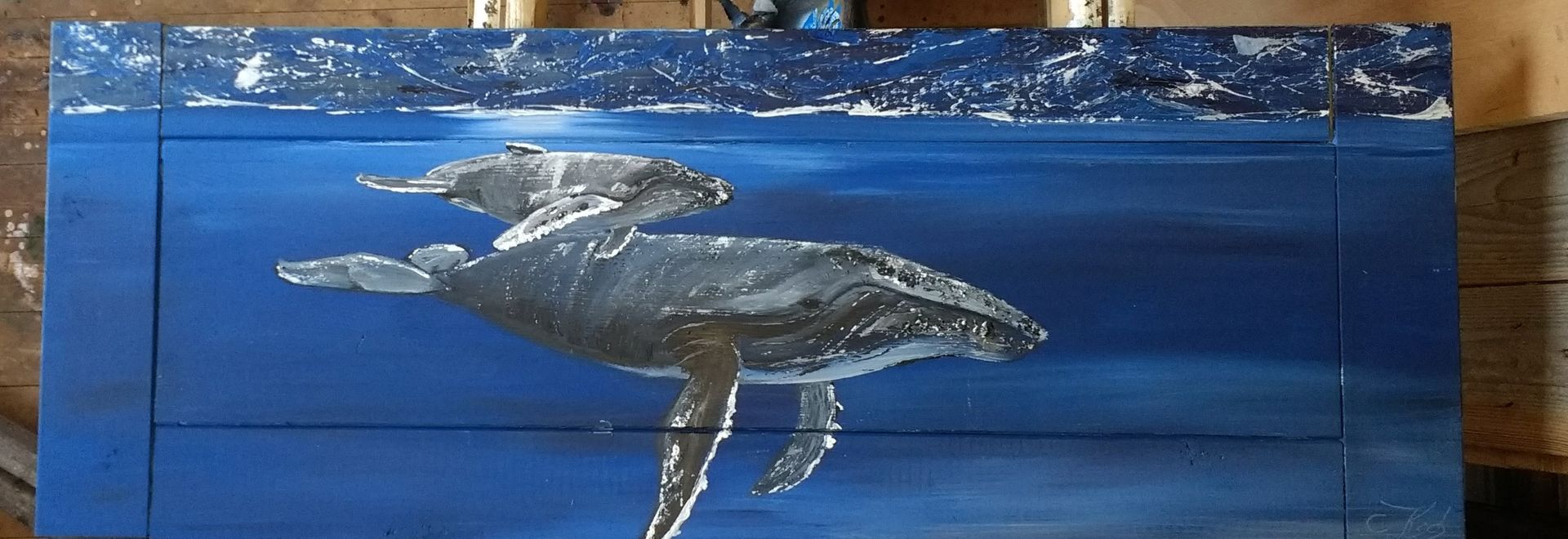 handgemalte Walkuh mit ihrem Kalb - Atelier am Deich Dornum