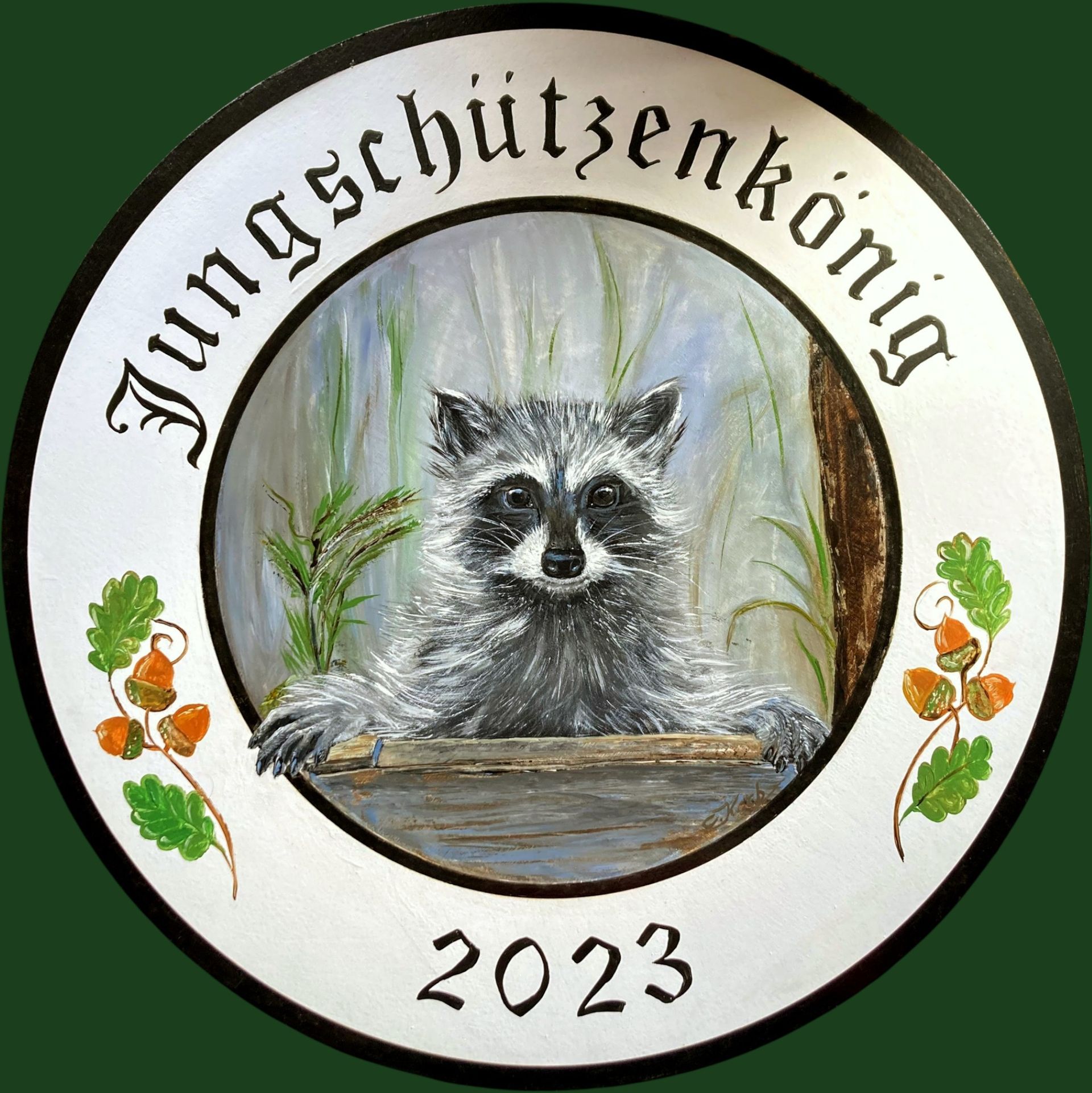 Handgemalte Schützenscheibe mit einem Waschbär