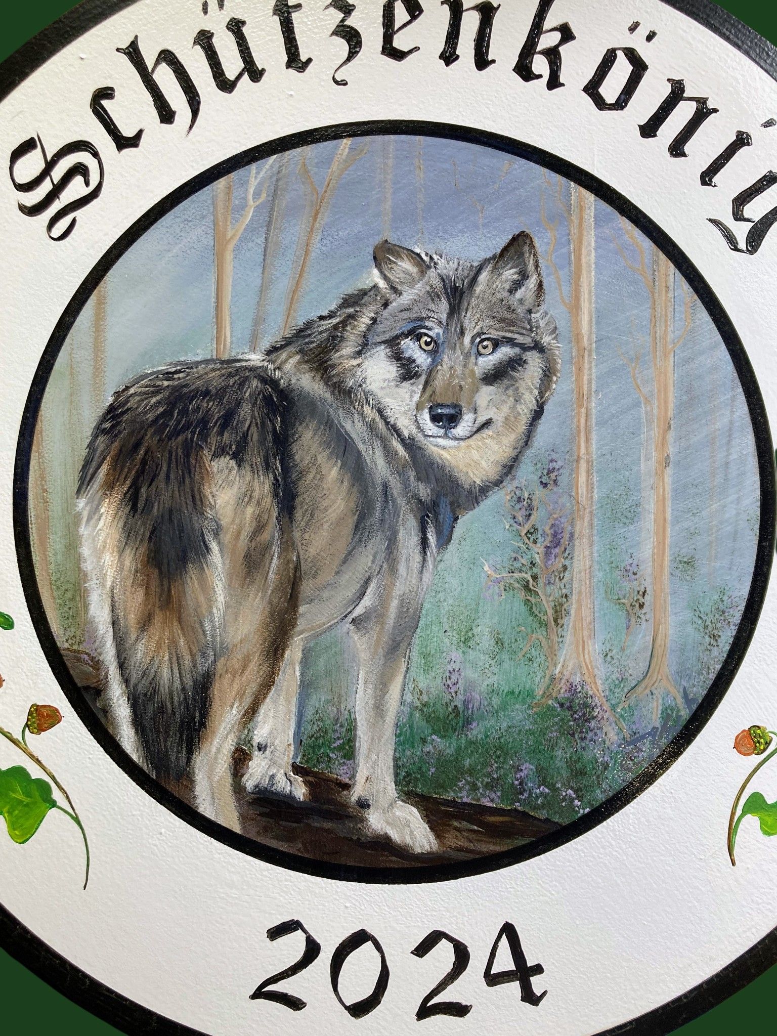 Handgemalte Schützenscheibe mit einem Wolf