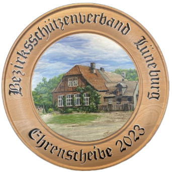 Handgemalte Schützenscheibe mit der alten Schule Wendisch Evern, Claudia Koch, dornum