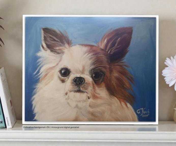 Individuelles Hundeportrait eines Chihuahuas, Ölmalerei - Altelier Claudia Koch