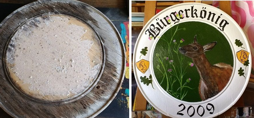 Von Claudia Koch, Dornum,  restaurierte Schützenscheibe 