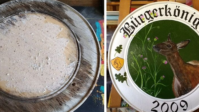 Restaurierung von verwitterten Schützenscheiben
