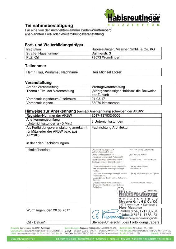 Zertifikat Holzbau der Zukunft