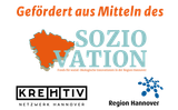 Gefördert aus Mitteln des Soziovation-Logosmit KREHTIV und Region Hannover-Logos auf weißem Hintergrund