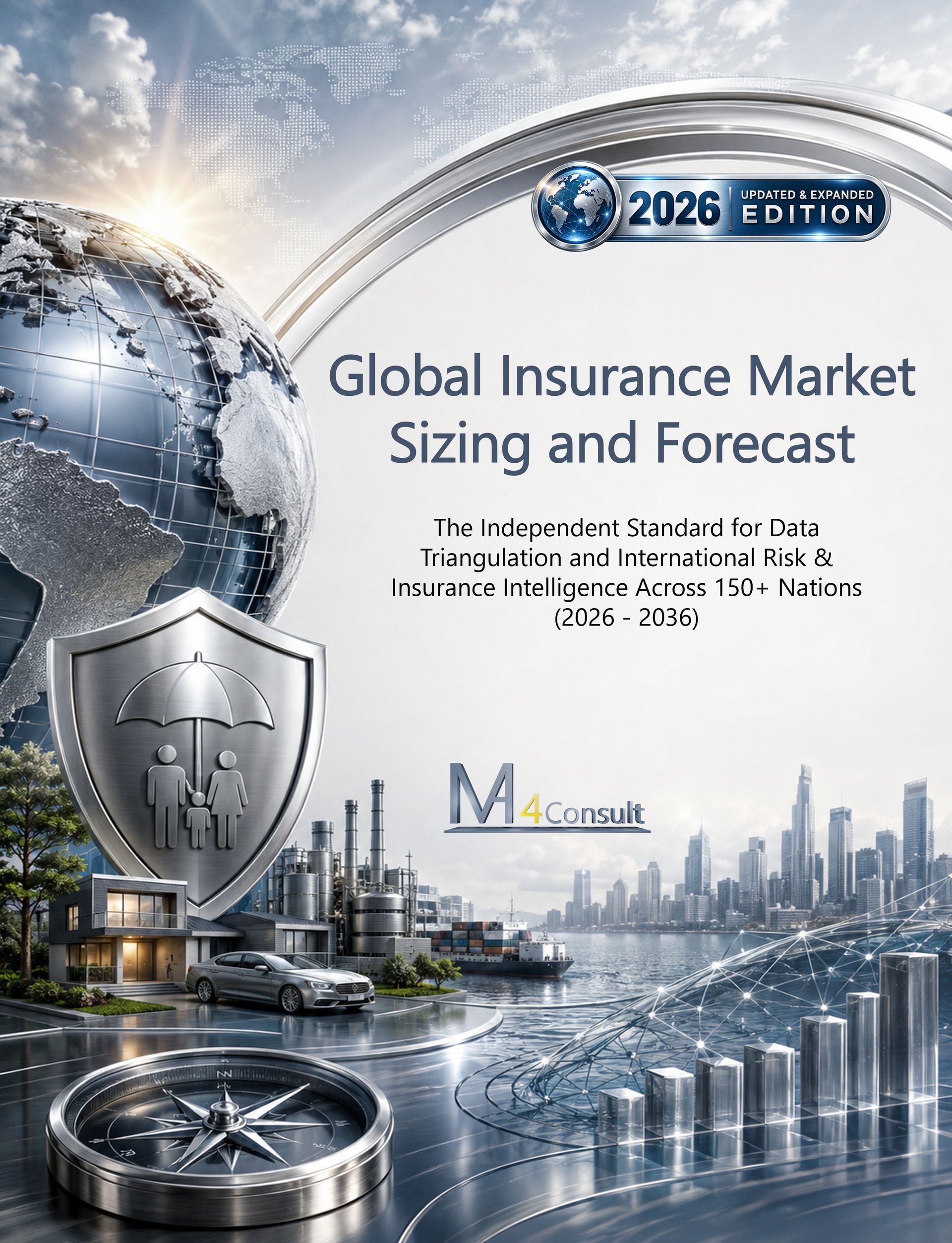 Global Insurance Market Sizing and Forecast MA-4Consult Benchmark-Report „Global Insurance Market Sizing and Forecast 2026–2036“ mit globaler Versicherungsmarktprognose von 6,90 Billionen USD 2026 auf 8,58 Billionen USD 2036 und Analyse von mehr als 150 Ländern.