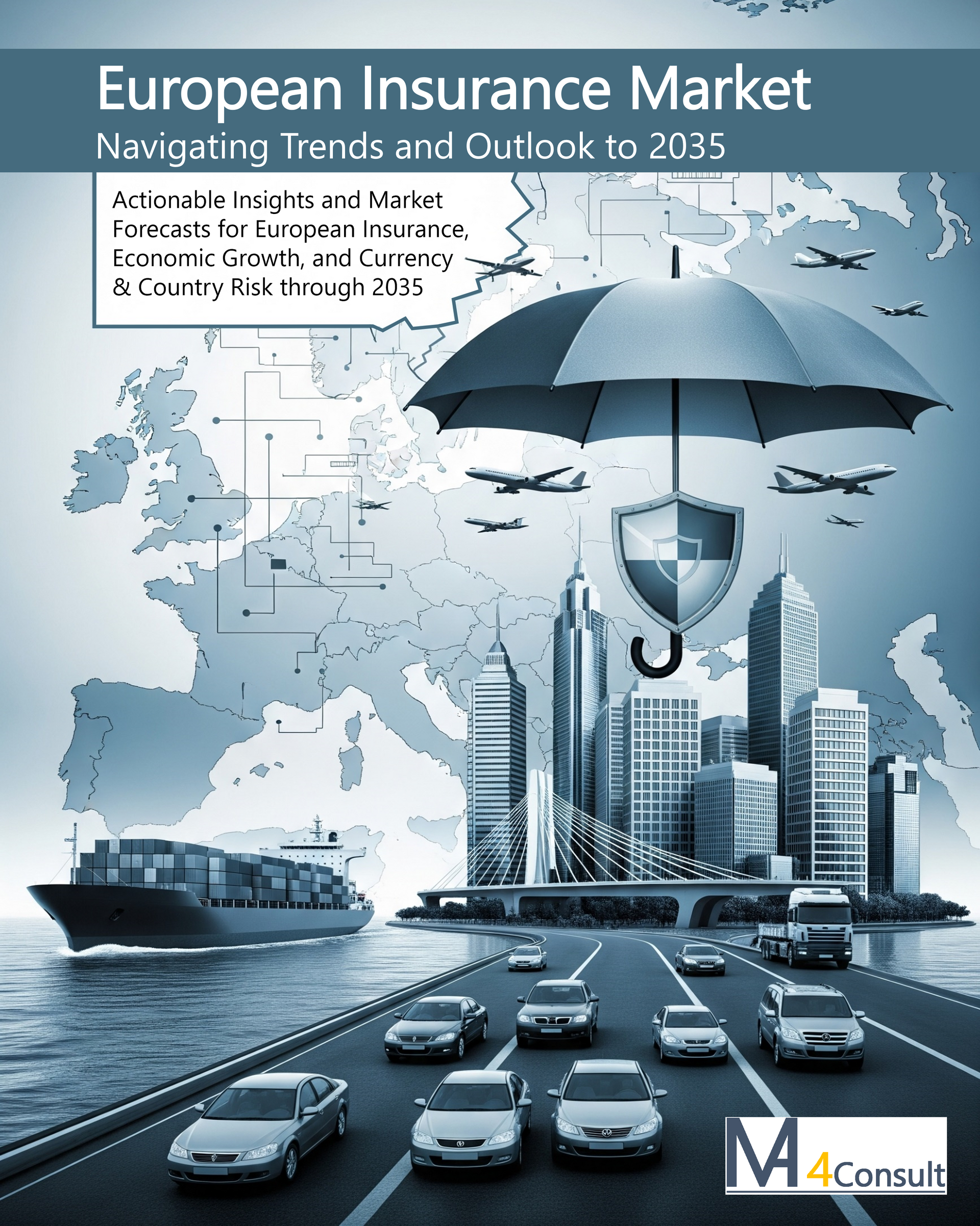 European Insurance Statistics with Trends and Outlook to 2035. The data includes Forecasts and Projections for insurance premium market, economic growth, currency and FX rates and country risk index for each country in Europe.