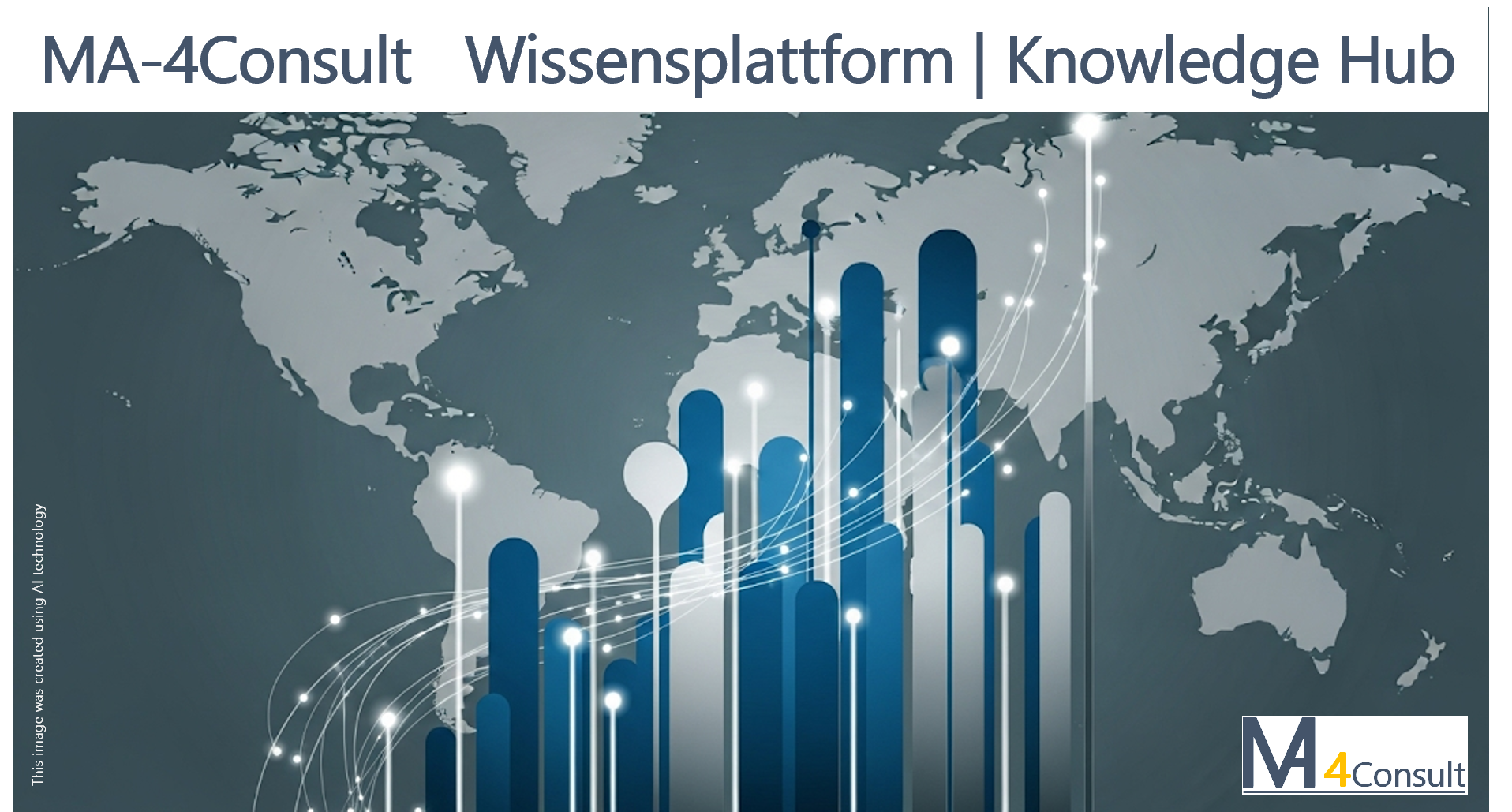Willkommen - Welcome Abstrakte Grafik für MA-4Consult Wissensplattform zu kundenfokussiertem Vertriebsmanagement, Bestbieterprinzip und Marktreporting. Die moderne Darstellung in Blau, Grau und Silber symbolisiert Erfolg und Wachstum durch steigende Diagramme und vernetzte Daten vor einer Weltkarte.
Abstract graphic for MA-4Consult knowledge platform on customer-focused sales management, best value procurement, and market reporting. The modern representation in blue, gray, and silver symbolizes success and growth through rising charts and connected data in front of a world map.