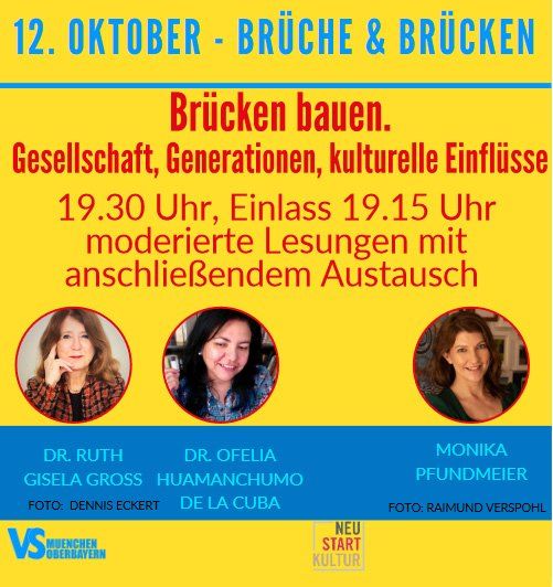 Brüche und Brücken, Veranstaltung des VS München-Oberbayern  Mittwoch, 12. Oktober ab 19:00 Uhr, Sendlinger Kulturschmiede, Daiserstr. 22, 81371 München. Einlass ab 19 Uhr.