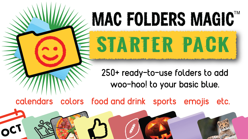 mac folders magic starter pack logo with thumbnails of nine folder images along the bottom border