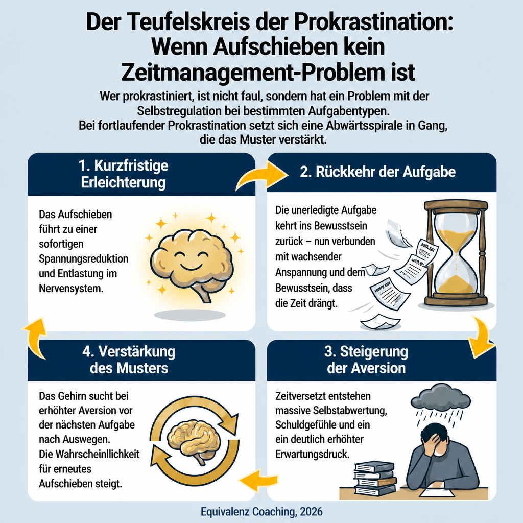 Infografik Teufelskreis Prokrastination | Equivalenz Coaching